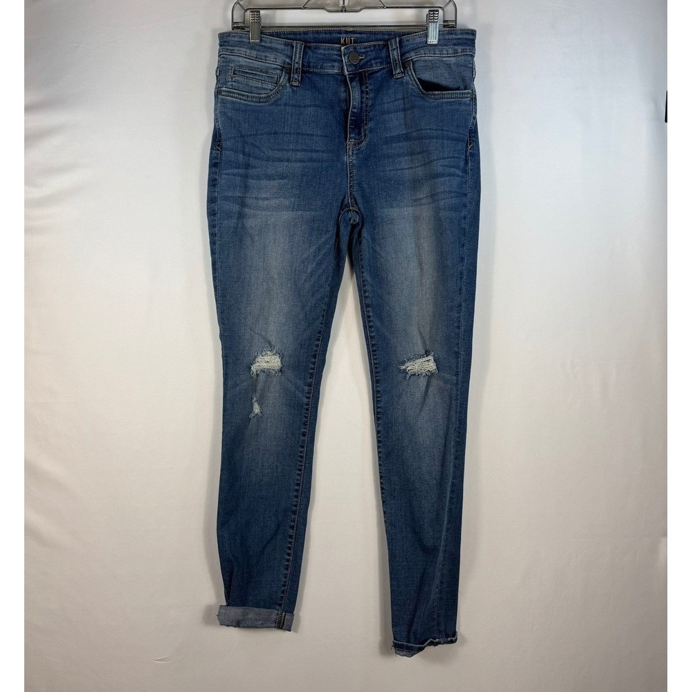 Kut from the Kloth Toothpick Skinny Jeans Blue Distressed Denim Size 10